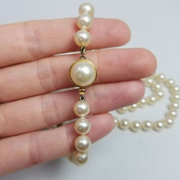 Vintage Long Faux Pearl Beaded Necklace with Sterling Silver Clasp, Classic - Picture 5 of 8